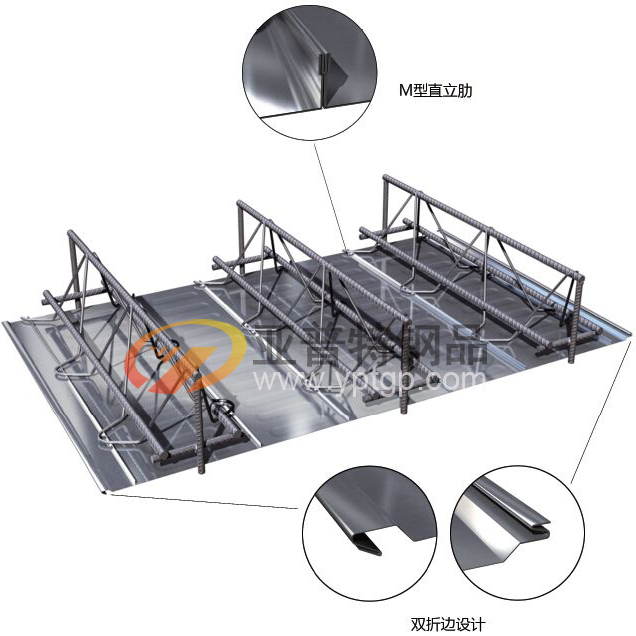 M型直立肋双折边钢筋桁架楼承板